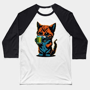 Cartoonish Kitten With Beer Mug Baseball T-Shirt